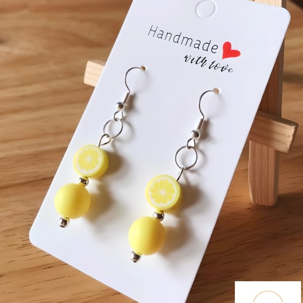 Tutti Frutti Lemon Bead Earrings 925 Silver Hooks, Quirky, Fun Fruit Jewellery 