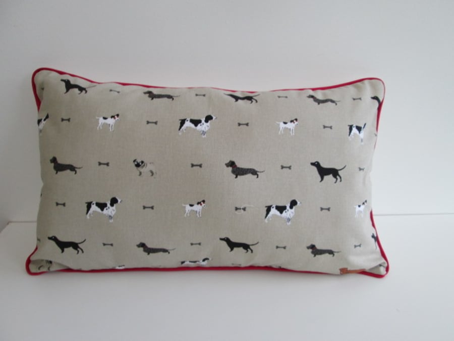 Sophie Allport Dogs Cushion with Red Piping