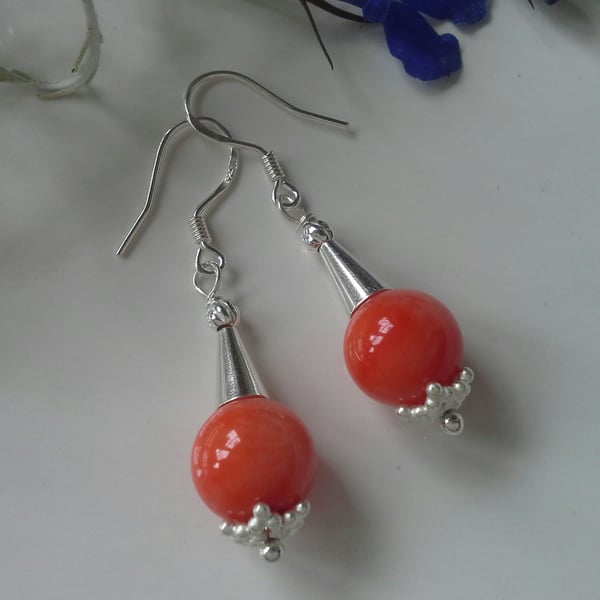 Genuine Eco Reclaimed Peach Coral Sterling Silver Earrings