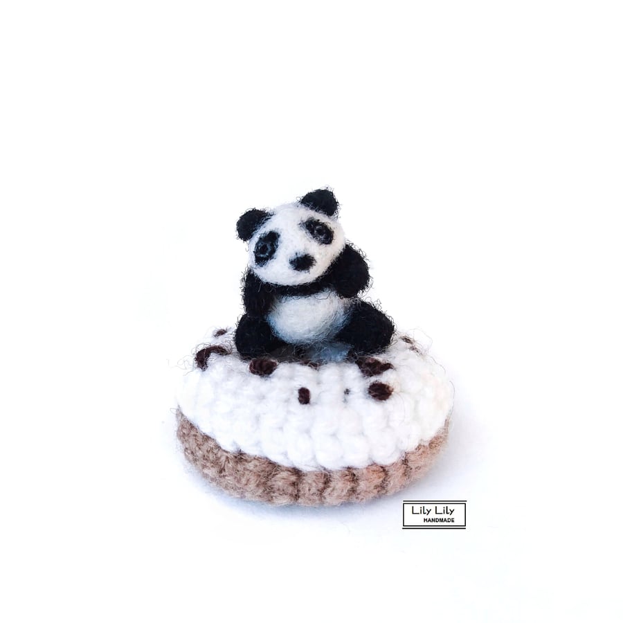 Alfie, Baby Panda with doughnut, collectable, handmade by Lily Lily Handmade
