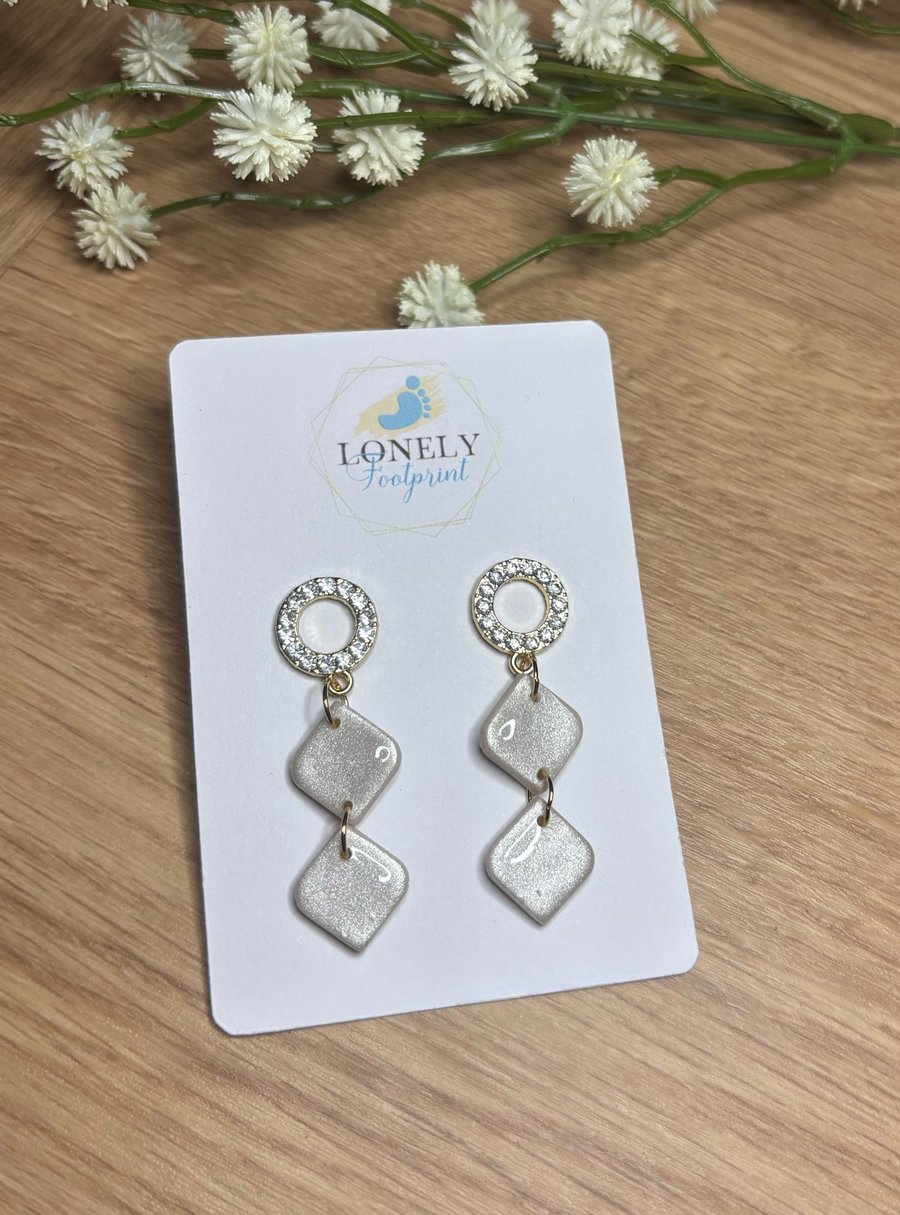 Pearl Dangle Polymer Clay Earrings - Handmade Jewellery 