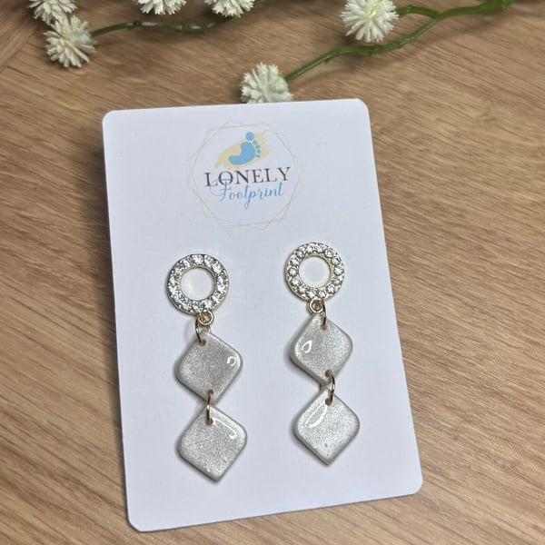 Pearl Dangle Polymer Clay Earrings - Handmade Jewellery 