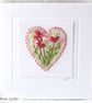 HAND EMBROIDERED VINTAGE FABRIC HEART FLORAL GREETING CARD