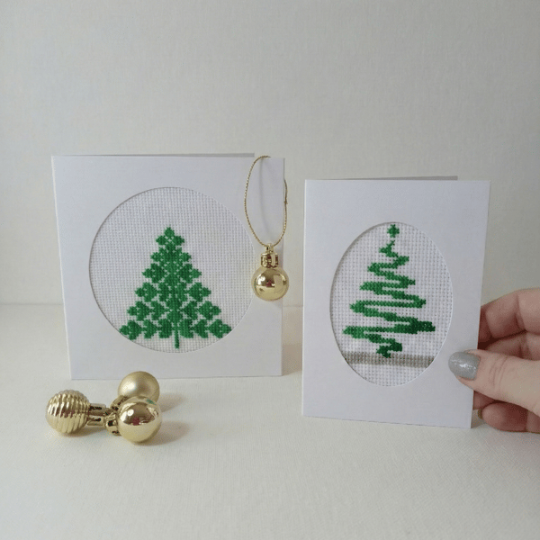 Minimalist Christmas Card Set - Real Cross Stitch Embroidery