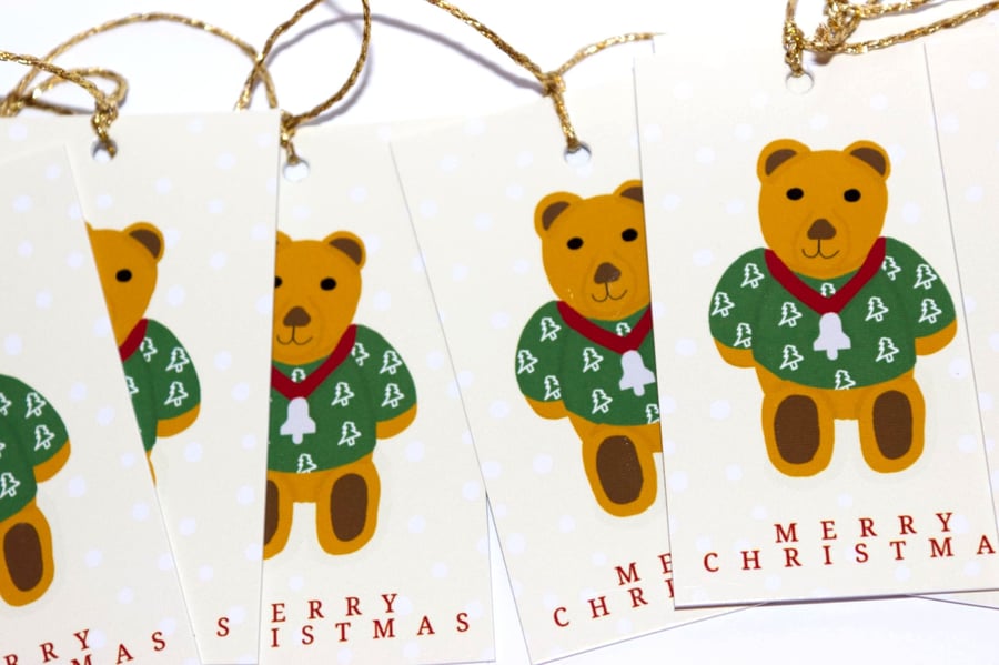 9 Pack Teddy christmas gift tags, gift wrapping accessory