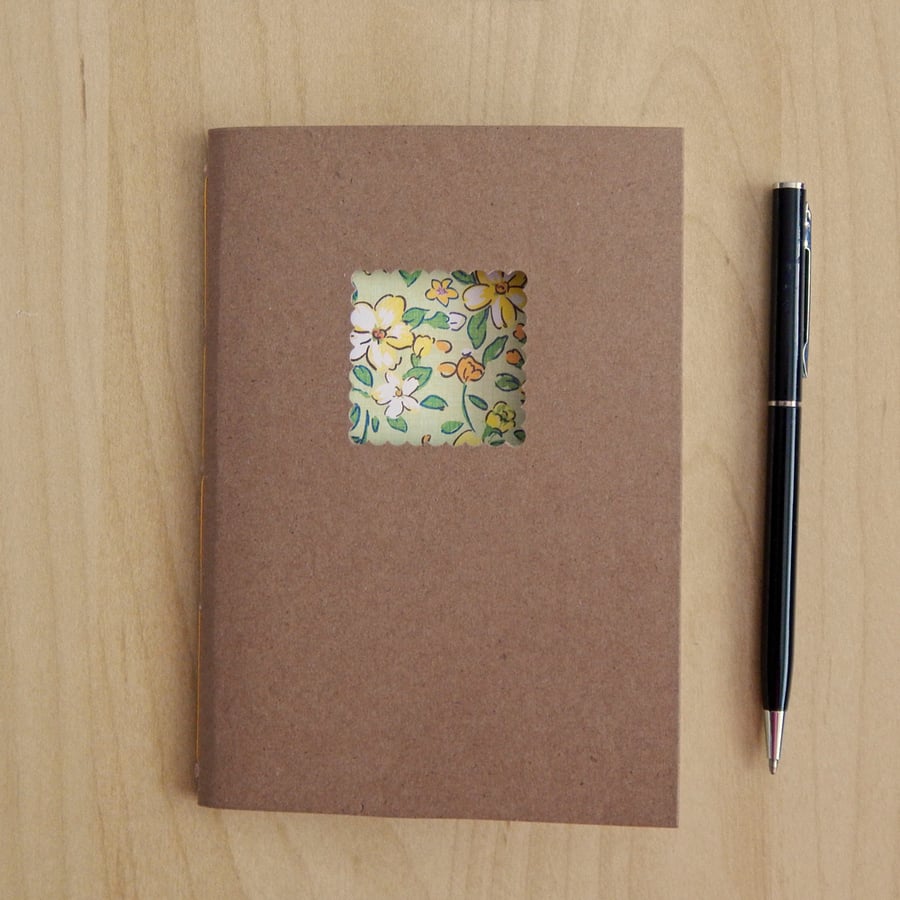 Yellow Floral Notebook, hand made notebook with yellow flowers, 6x4ins 