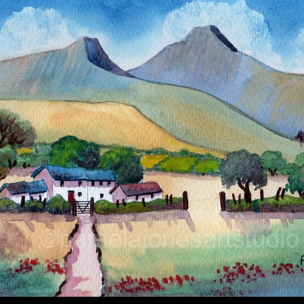 Country Cottage, Brecon Beacons, Wales, Original Watercolour in 14 x 11 '' Mount