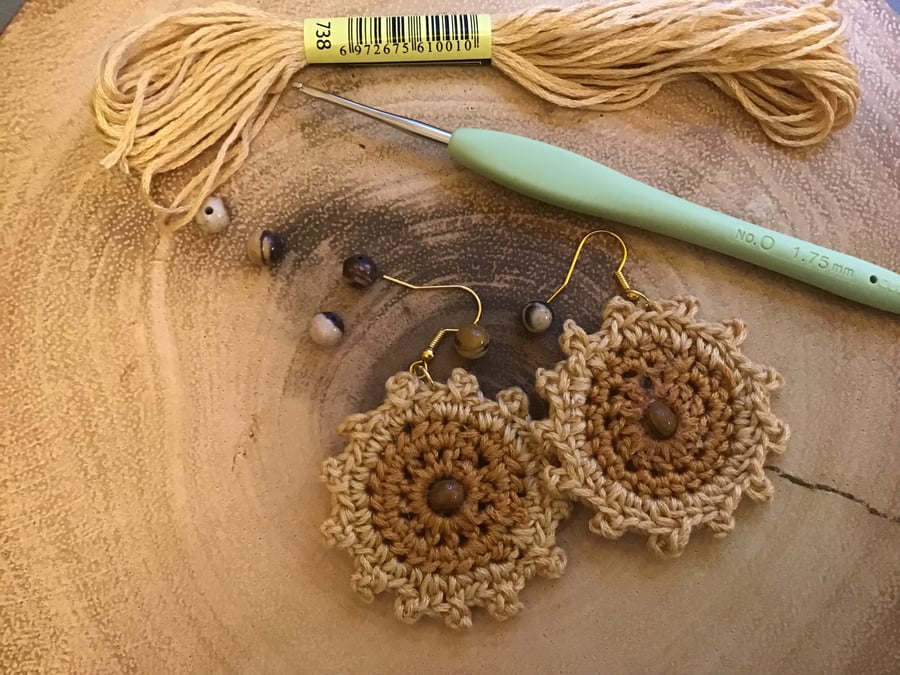 Handmade Retro Boho Style Sunflower inspired Dangle Earrings