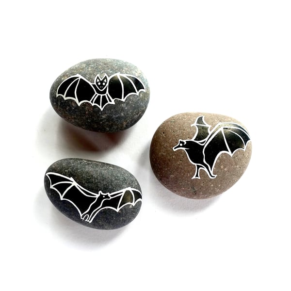 Painted Bat Stones - Set of 3 - MADE TO ORDER