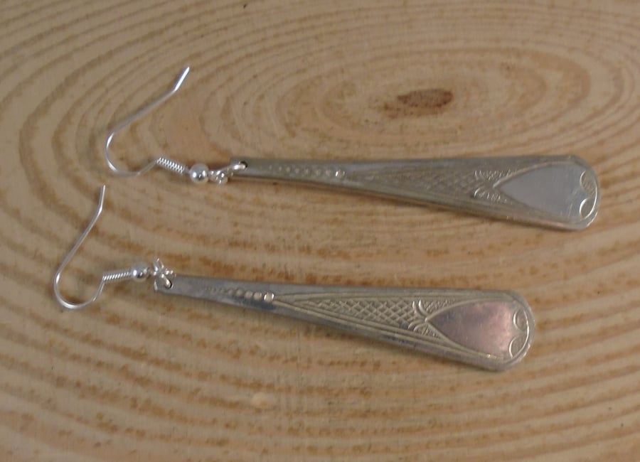 Upcycled Silver Plated Lattics Sugar Tong Handle Earrings SPE101916
