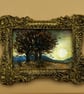 Tiny Miniature Painting, Evening sunset, landscape with trees, UK made & sold.