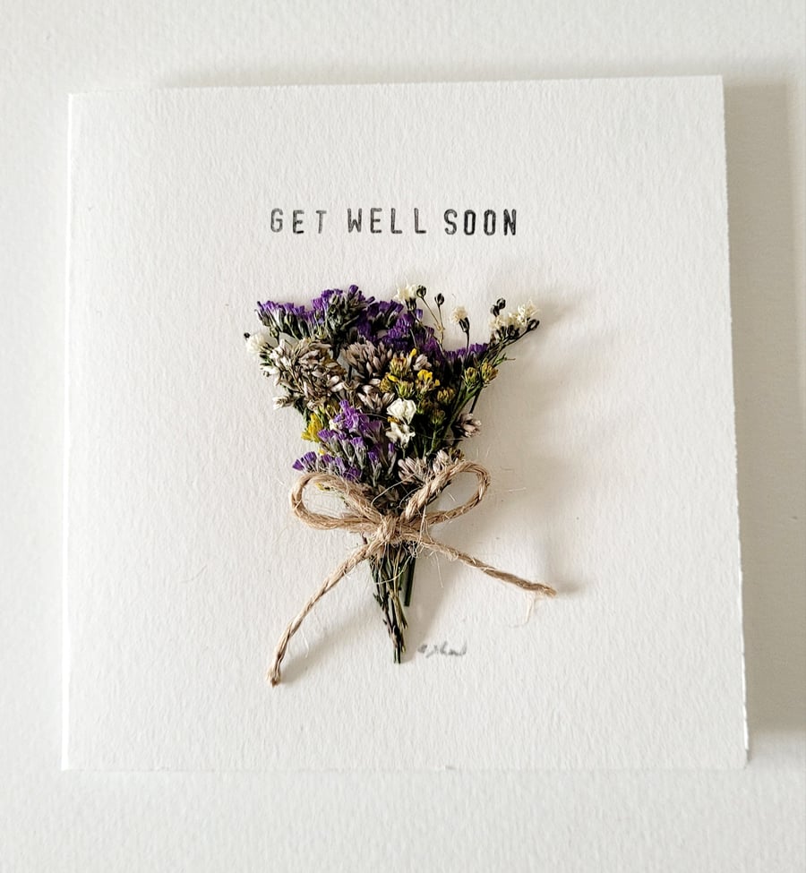 Handmade Get Well Soon 'Limonium Bouquet' Pressed Flower Greeting Card 