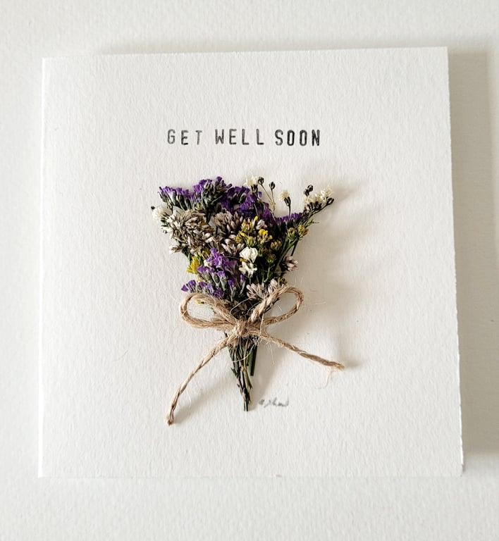 Handmade Get Well Soon 'Limonium Bouquet' Pressed Flower Greeting Card 