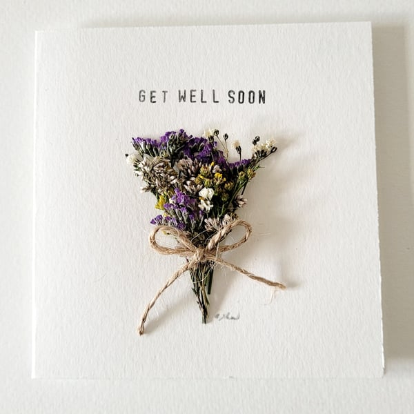 Handmade Get Well Soon 'Limonium Bouquet' Pressed Flower Greeting Card 