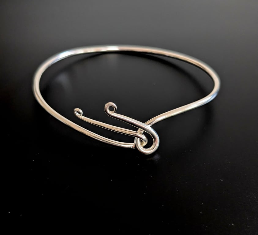 Flick and Scroll Sterling Silver Bangle
