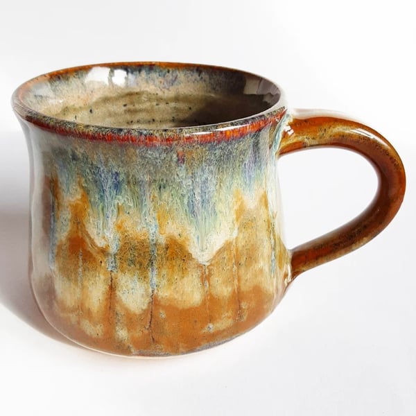 Blue and Brown Glazed Mug - Hand Thrown Stoneware Ceramic Mug 