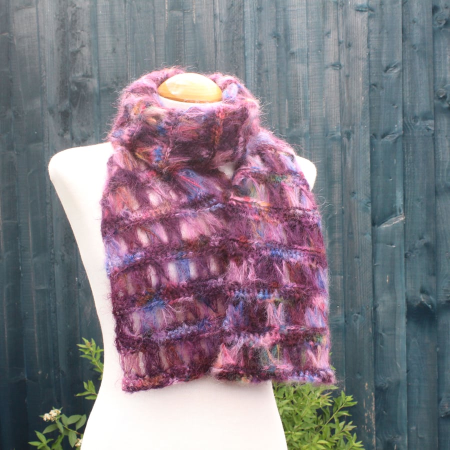 Crochet Broomstick Lace Scarf in Colinette Summer Berries Mohair
