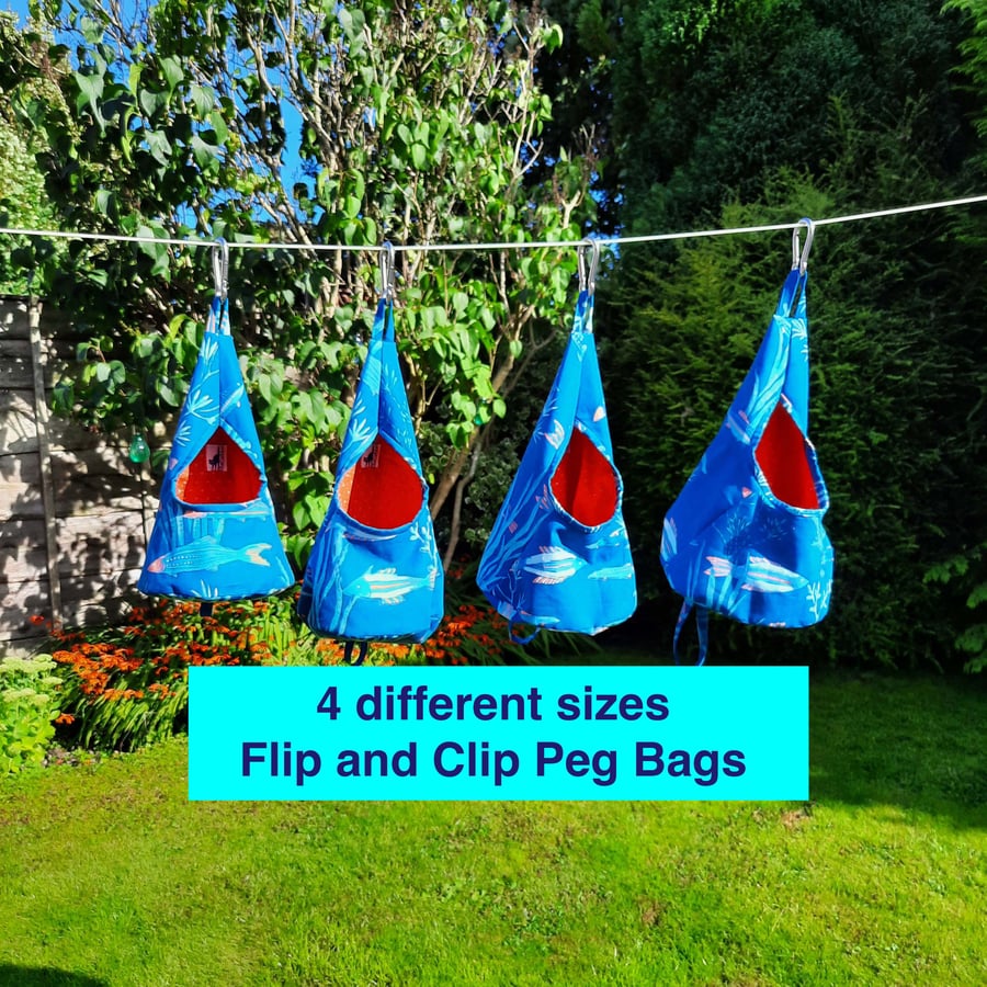 Peg bag with a fish theme and carabiner, 4 sizes, XXL free p & p