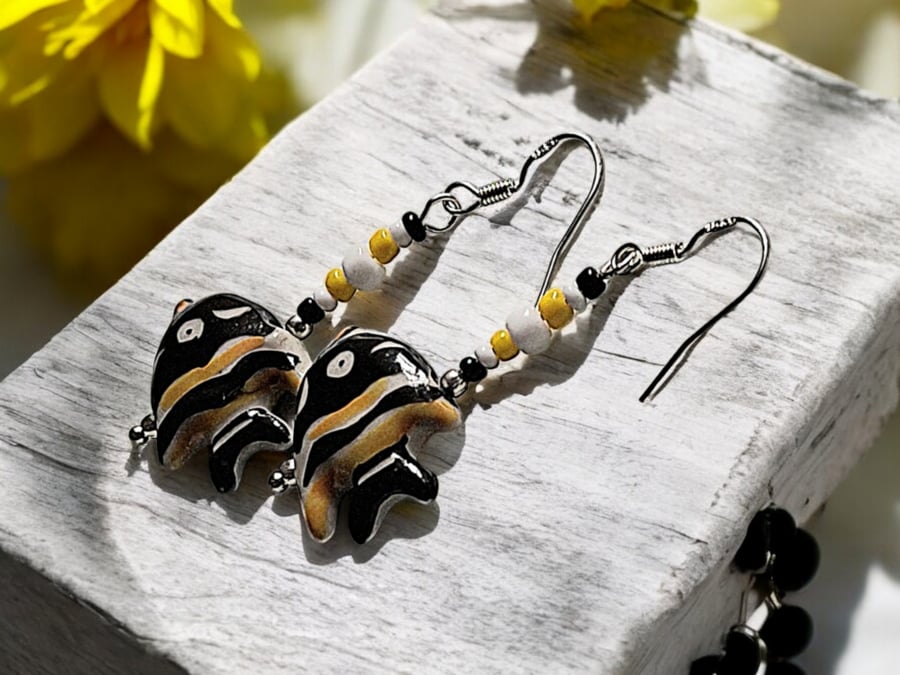 Fish lampwork earrings, fish jewellery, unique jewellery, glass bead earrings,Bo