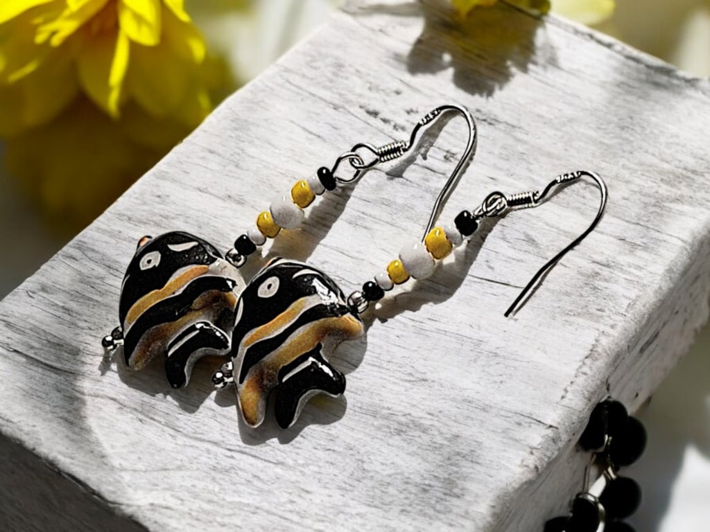 Fish lampwork earrings, fish jewellery, unique jewellery, glass bead earrings,Bo