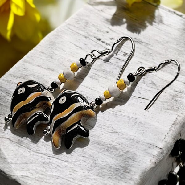 Fish lampwork earrings, fish jewellery, unique jewellery, glass bead earrings,Bo