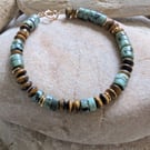 Turquoise, Gold and Tiger Eye Beaded Bracelet