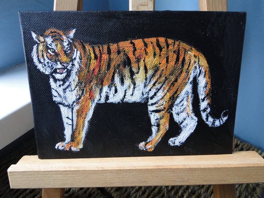 Tiger Stand Original Acrylic Painting on Canvas Board OOAK Animal Art 