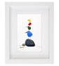 Bird Stack - Sea Glass Pebble Picture - Framed Handmade Art Wall Decor
