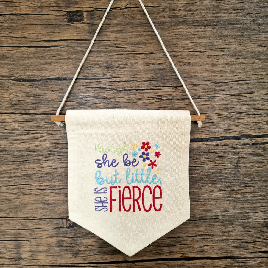 Embroidered Wall Hanging for Nursery She Is Fierce Design