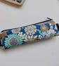 Pencil case for cover of book diary journal blue floral fabric - Image 5