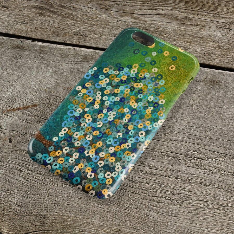 Still Night iPhone Case - Teal & Blue Abstract Tree Painting Unique iPhone Case 