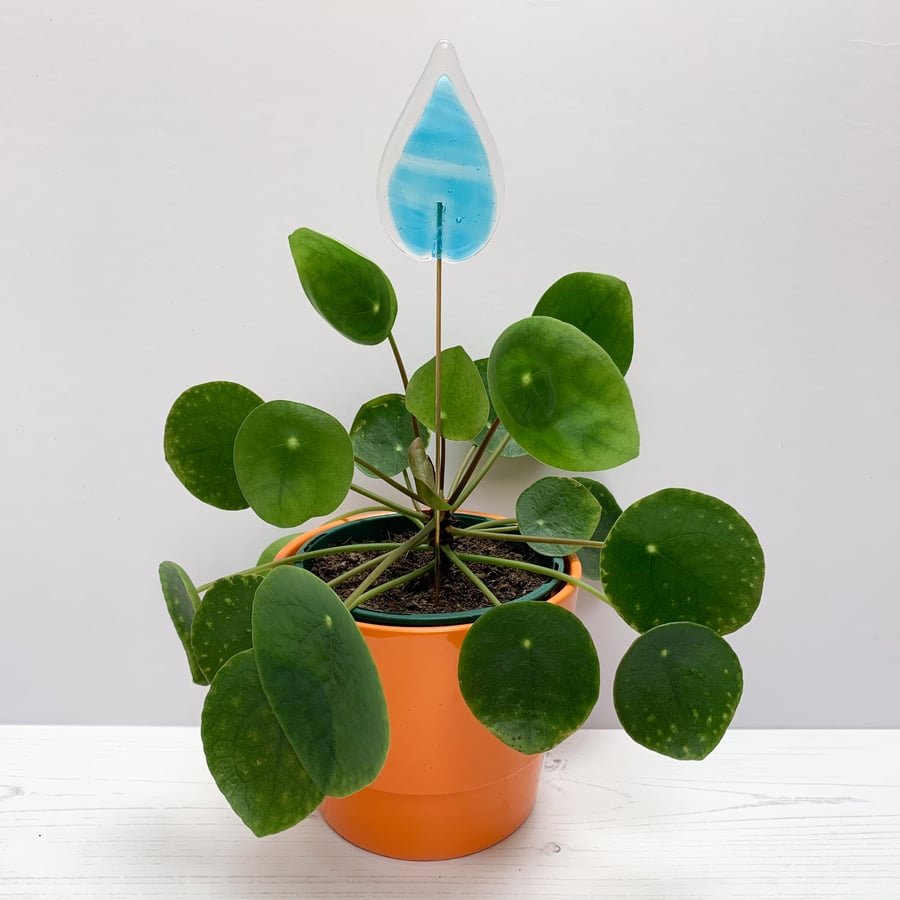 Turquoise Fused Glass Houseplant Stake - Design 2