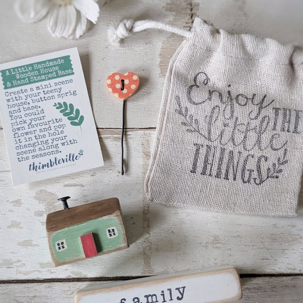 Little Wooden Handmade House and Base in a Bag - family