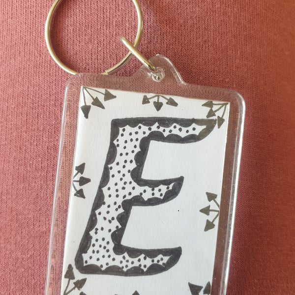 Hand drawn initial "E"  keyring.