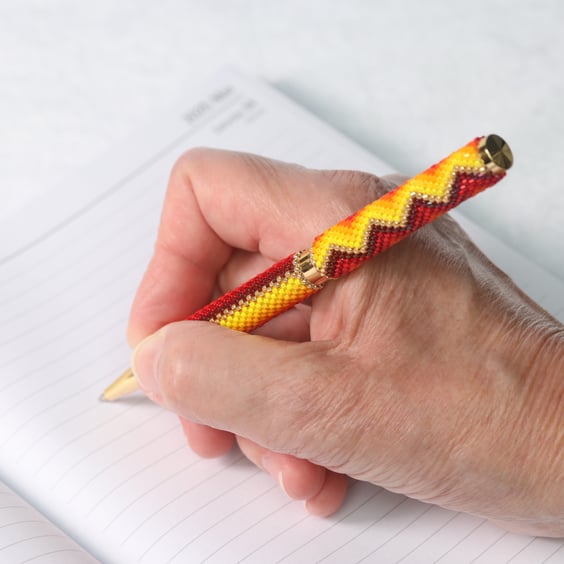 Beadwork Pen in Red, Yellow and Gold