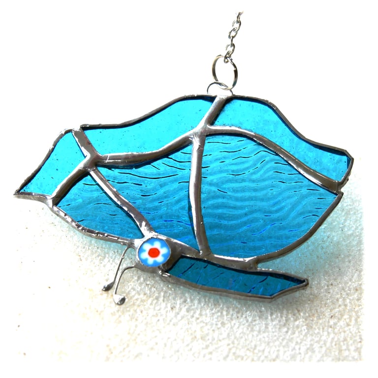 Butterfly Suncatcher Stained Glass Turquoise Closed Wing