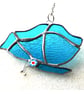 Butterfly Suncatcher Stained Glass Turquoise Closed Wing - Image 1