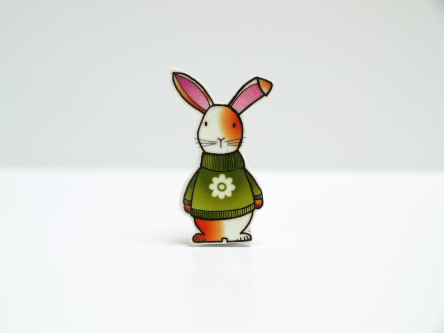 Gatsby the Rabbit in flower jumper Brooch!