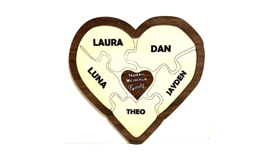 Handmade Personalised Wooden Family heart - FREE UK SHIPPING