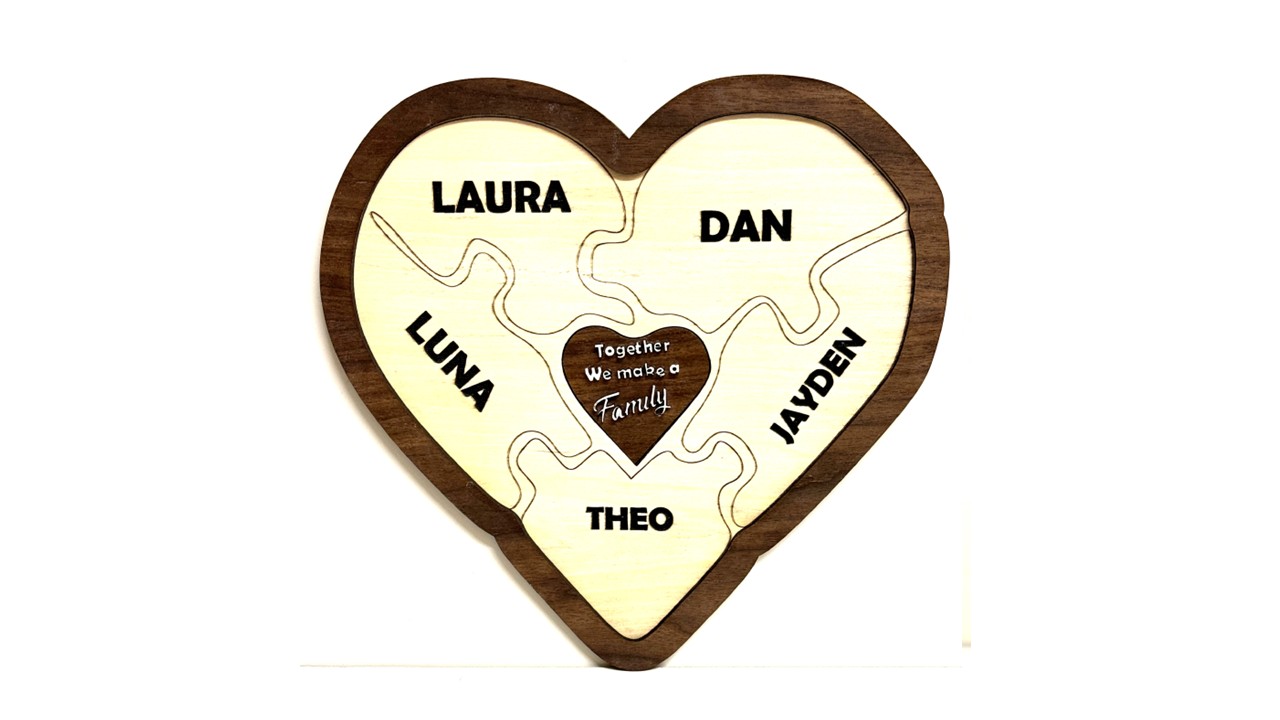 Handmade Personalised Wooden Family heart - Customised family tree