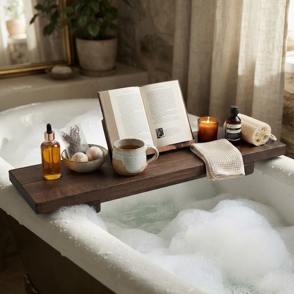 Rustic Handcrafted Solid Wood Bath Caddy - Shelf - Reclaimed - Recycled Timber