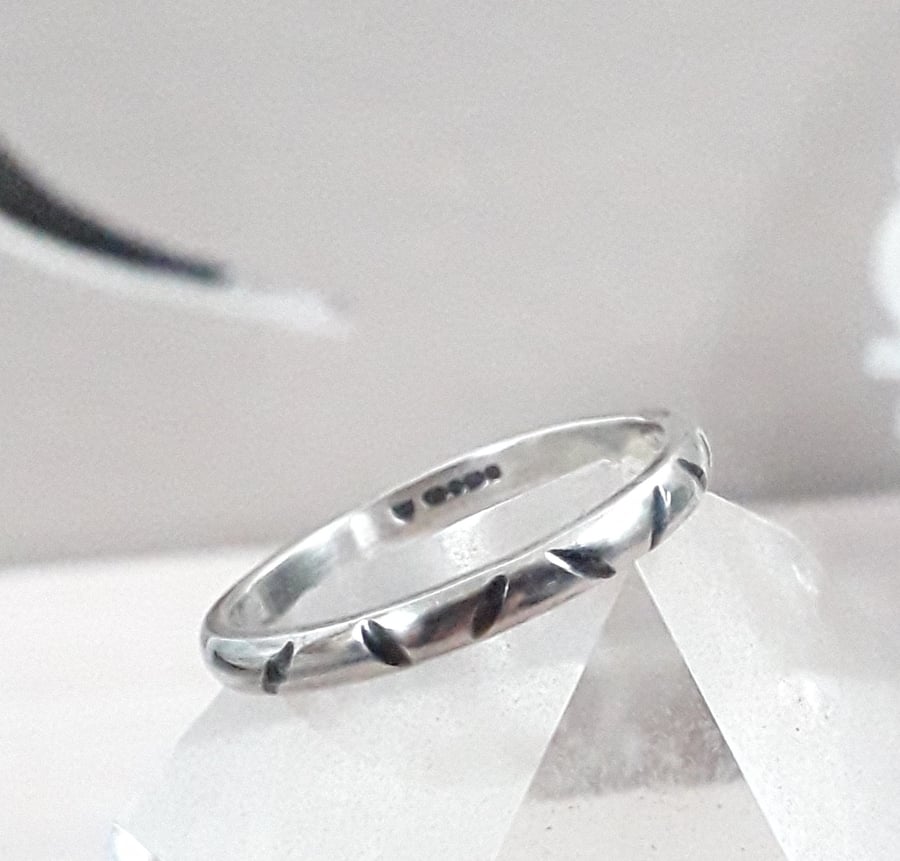Silver Narrow band ring , size P and half  , Solid Sterling Silver Hallmarked