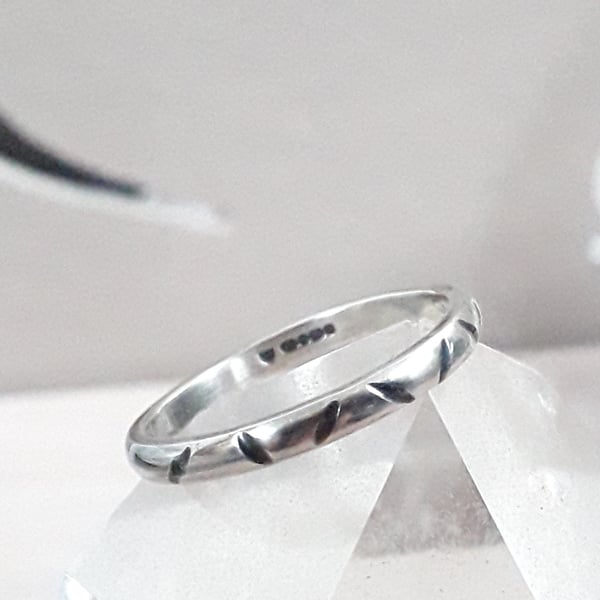 Silver Narrow band ring , size P and half  , Solid Sterling Silver Hallmarked