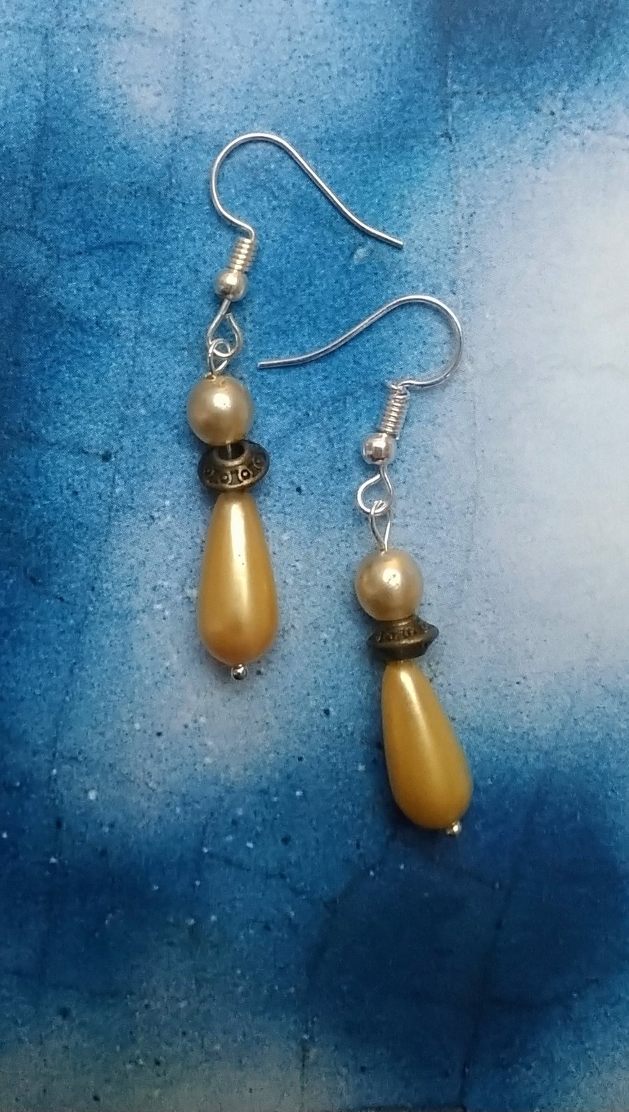 Pearlised Drop Earrings with Antique Gold