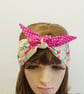 Polka dot and floral reversible hair band, rockabilly hair tie, cotton bandanna