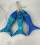 Blue and gold waves hanging fabric fish set, Handmade - Image 8