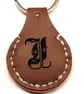 Brown Leather Hand Stiched Keyring.  Gothic Style letter I   FREE Postage