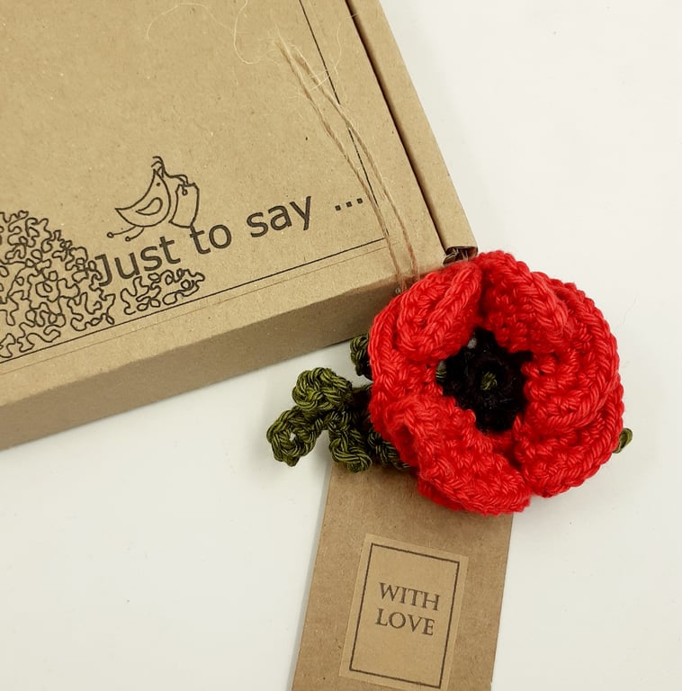 Crochet Poppy Brooch  - Alternative to a Greetings Card 