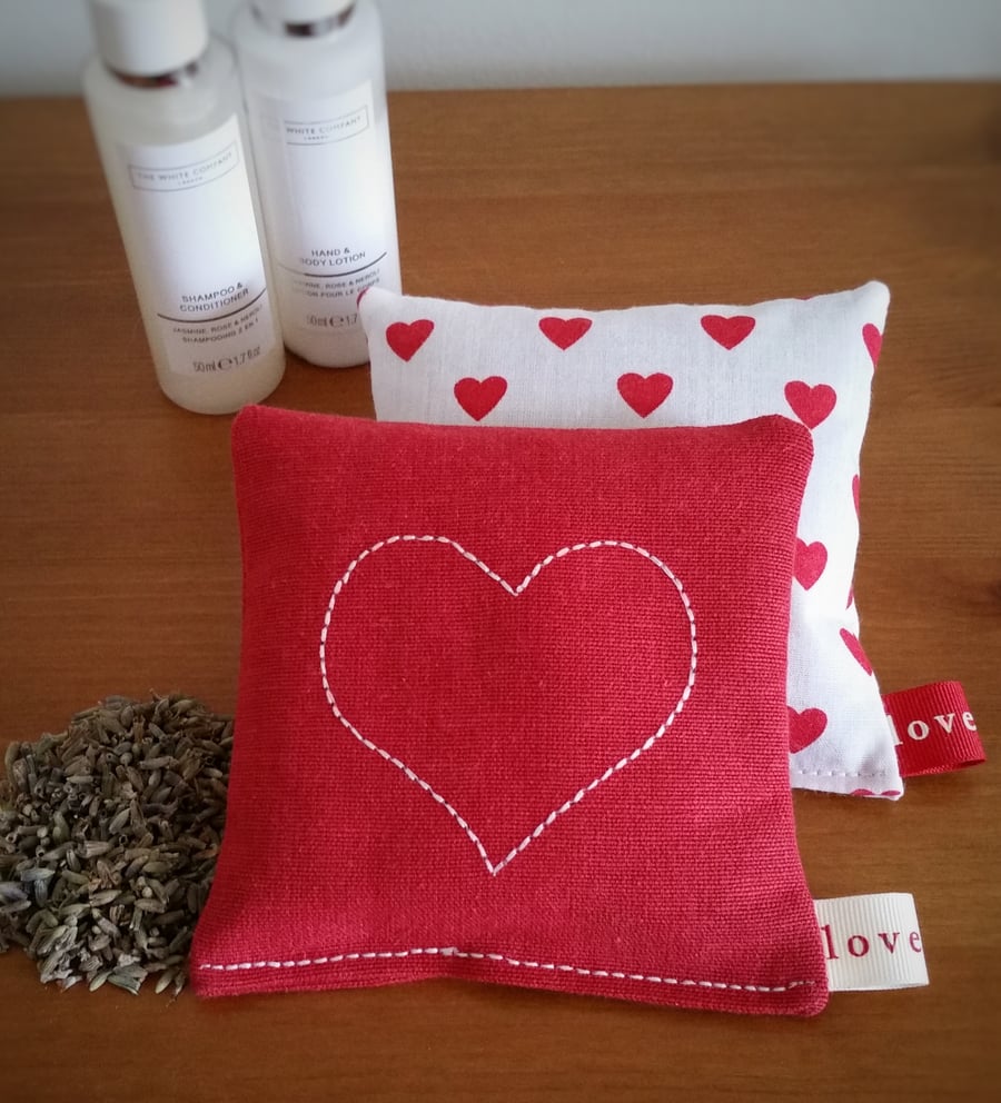 Pair of Love Heart Lavender Pillows.