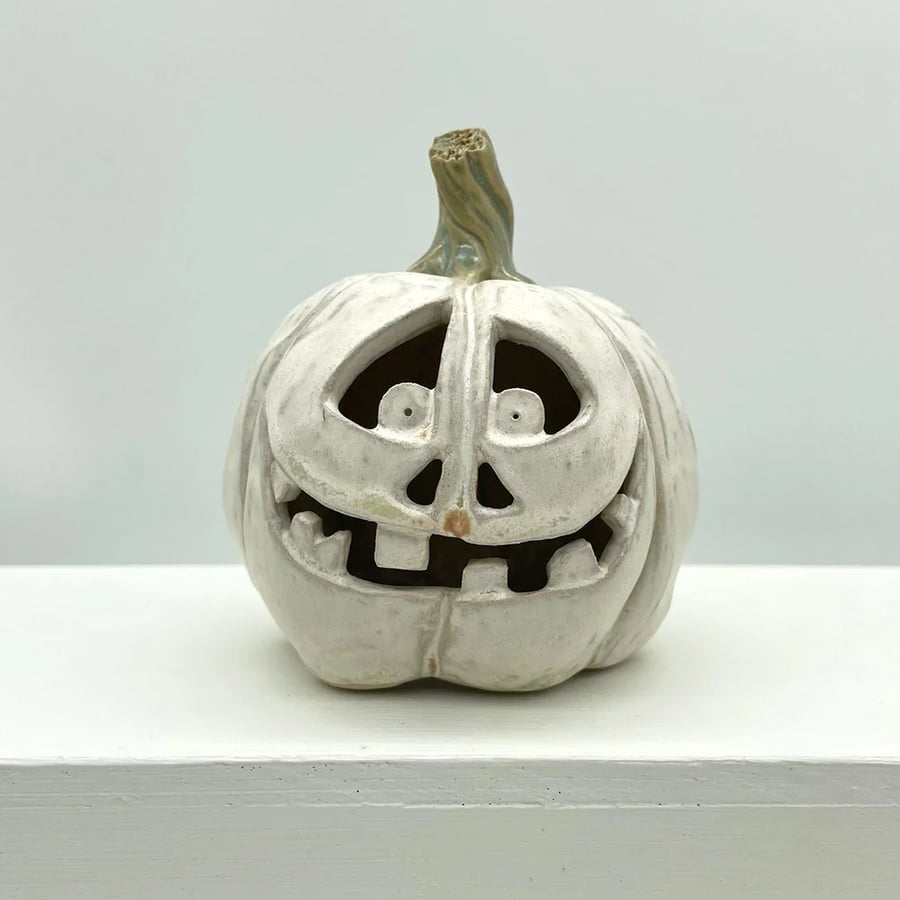 Carved Ceramic Pumpkin Halloween Decoration Tealight Lantern - Woody